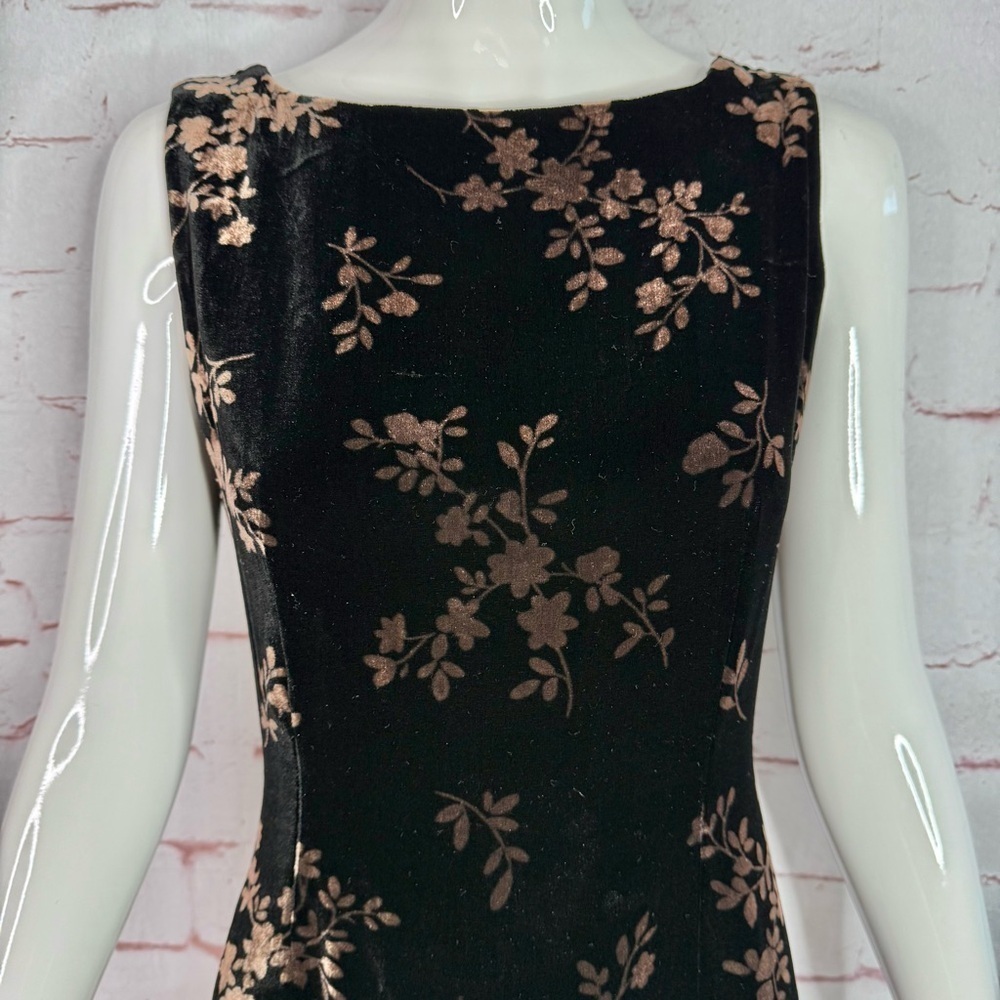 JONES NY EVENING 6P Black & Brown Velvet Design Sleeveless Sheath Midi Dress - Picture 8 of 16